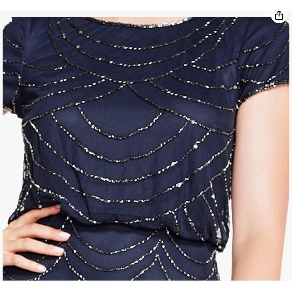 Adrianna Papell Short Sleeve Beaded Blouson Gown in Navy - Picture 3 of 16
